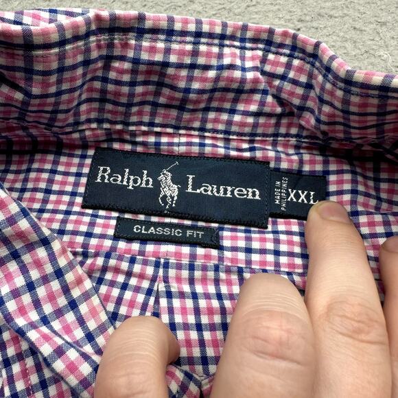 Polo Ralph Lauren Plaid Pink Navy Long Sleeve Button Down Shirt Mens XXL Pony - Picture 2 of 9